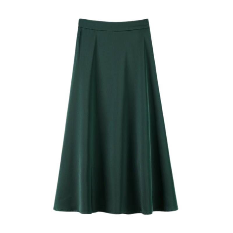 墨绿色半身裙春夏 a字裙子2025大码高腰百褶裙显瘦长裙复古大摆裙
