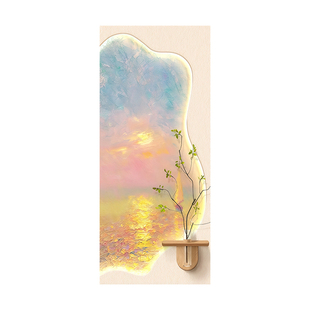 奶油风入户电梯门磁吸贴纸一梯一户海景水培绿植布置美化装饰贴画