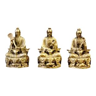 黄铜实心三清像太上老君迷你摆件家居工艺品元始天尊灵宝天尊道祖