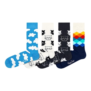 Happy Socks潮牌女袜子薄荷曼波彩色个性百搭蓝天白色外穿中筒袜