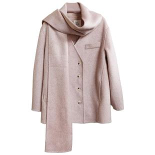 相对纶/低调粉红附2米围巾/法式温柔双排扣双面呢全羊毛短外套