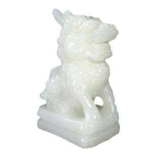 天然阿富汗白玉麒麟摆件纯手工玉石麒麟一对客厅玄关家居装饰品