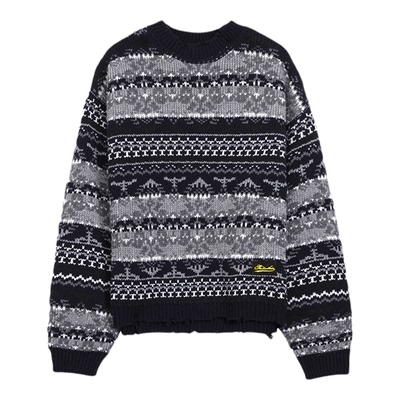 ETHOR女士休闲复古花卉提花毛衣