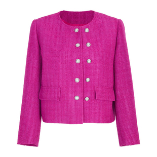 婉甸2025年秋季新品玫瑰紫红色小香风双面呢毛呢外套1243O06DY2