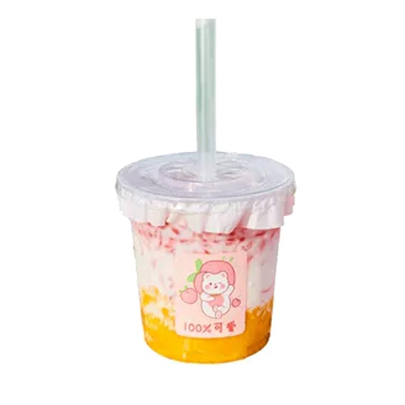 网红鲜榨橙汁杯一次性果汁杯带盖