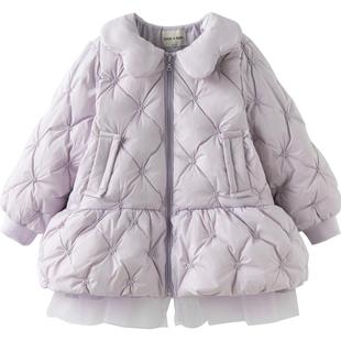 【抗菌绒】戴维贝拉女童中长款羽绒服2026冬季新款中大童网纱外套