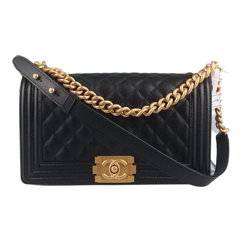 中古「95新」CHANEL(香奈儿)LE BOY黑色荔枝皮中号斜挎包A67086