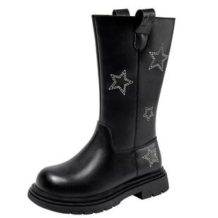 芭比童鞋女童靴子2025新款冬季加绒二棉靴女孩皮靴高筒靴儿童长靴