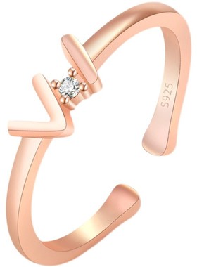 铜镀金W字母戒指女小众设计ins时尚简约冷淡风高级感开口食指指环