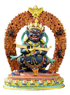 藏村铜彩绘红棒玛哈噶啦铜像摆件