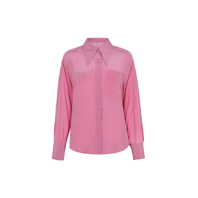 XG/雪歌XJ321024A816粉色桑蚕丝衬衫时尚秋季新款尖领长袖上衣女