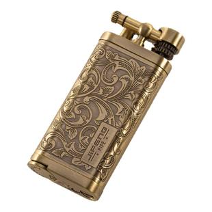 JIFENG季风烟斗打火机带压棒剔棒复古唐草雕花梨木丁烷气体斜火机