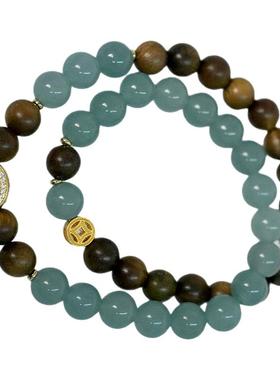 五台山元宝翡翠檀木双圈手串