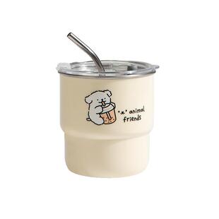 304不锈钢咖啡杯外带杯子便携高颜值家用吸管杯办公室水杯随行杯