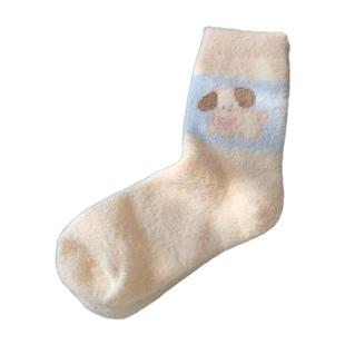 细细条 冬季可爱毛绒绒袜子女加厚保暖地板中筒袜月子袜睡眠袜ins