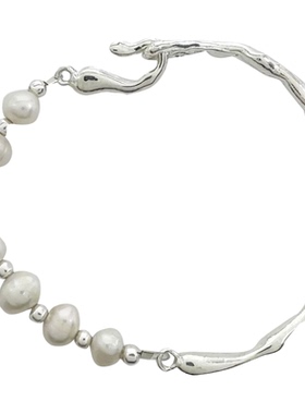 不规则树枝拼接珍珠手链女2025年新款小众设计高级感冷淡风半手镯