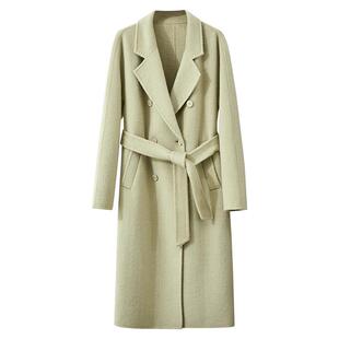 Amii2025冬新款西装领绵羊毛兔毛双排扣连袖双面呢大衣女毛呢外套