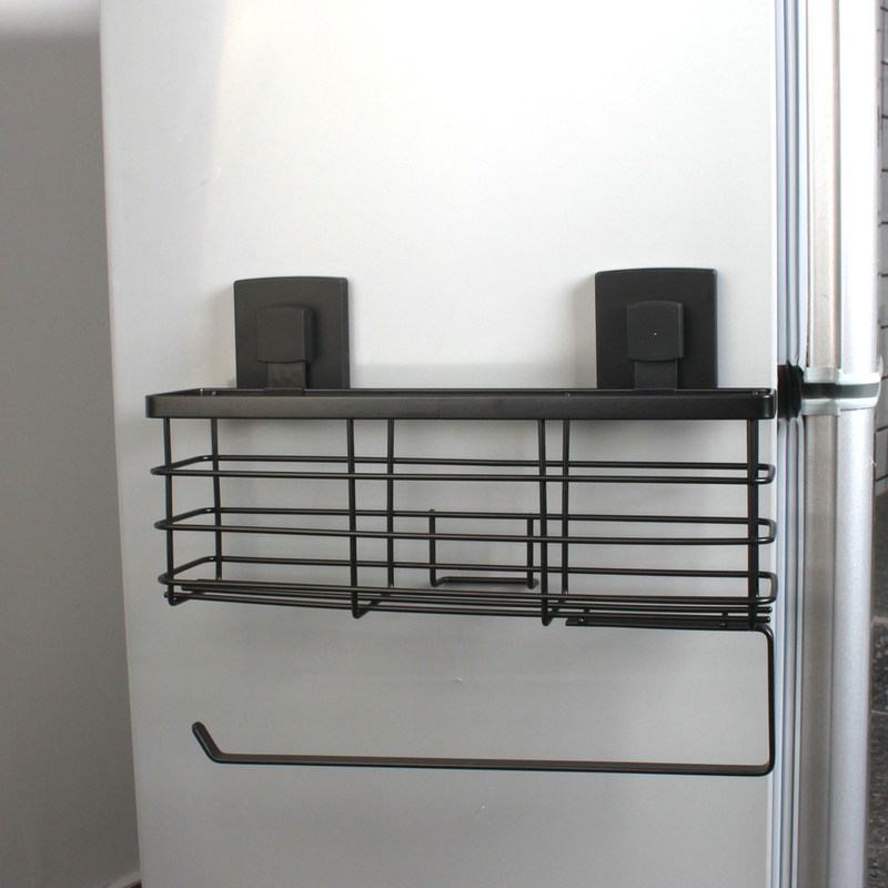 不锈钢冰箱侧壁挂架吸盘厨房置物架调味架纸巾保鲜膜收纳篮