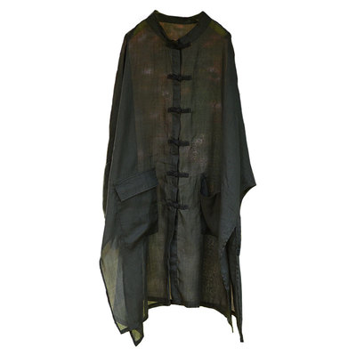 超宽松中式盘扣对襟长袖纯苎麻