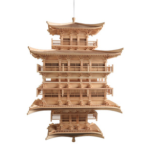 境泉金阁寺新中式禅意实木拼装古建筑模型酒店大堂售楼处空中吊饰