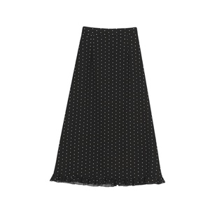 黑色波点毛呢裙女秋冬气质A字中长裙小个子高级包臀木耳边半身裙