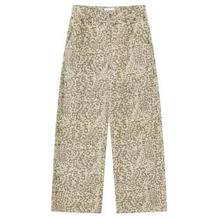 出逃赤岗西 复古撞钉设计廓形豹纹休闲裤女春秋中低腰宽松直筒裤