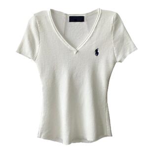 DDXZ夕子 韩系百搭叠穿条纹披肩V领修身凉感针织短袖T恤上衣女夏