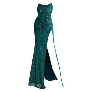 吊带晚礼服女2025新款轻奢高级感宴会气质侧开叉亮闪闪长款连衣裙