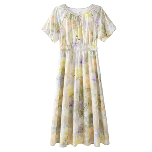 OSA欧莎法式碎花连衣裙女夏季新款收腰显瘦海边度假花苞袖长裙子