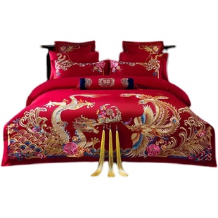 百分百棉纯棉结婚四件套红色喜被子婚庆新婚全棉床品被芯被套婚被