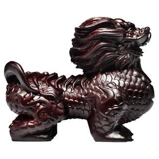 黑檀实木雕刻火焰麒麟摆件木质麒麟家居客厅装饰品开业送礼工艺品