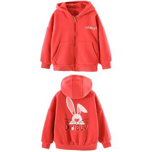 女童外套2026新款秋冬加绒加厚卫衣小童洋气中大童开衫中长款上衣