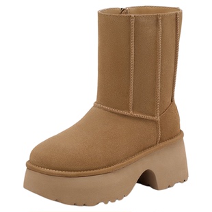 千百度雪地靴女冬季新款保暖加绒舒适时尚厚底人鱼短靴休闲棉靴子