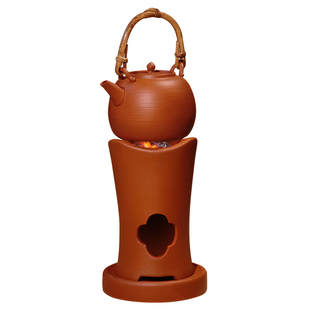 棉小城复古煮炭炉红泥小蛮腰高炉手工提梁壶潮州砂铫壶碳电两用炉