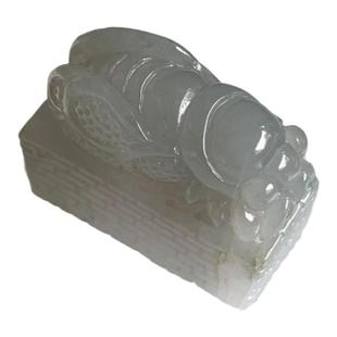 缅甸天然翡翠摆件A货茶宠白色金蝉印章翡翠茶宠一鸣惊人知了摆件