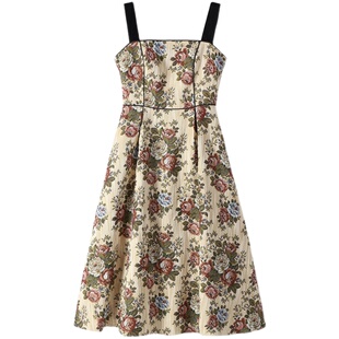 麓津自制《卡罗纳舞会》提花黑色吊带裙秋冬叠穿法式小众连衣裙女