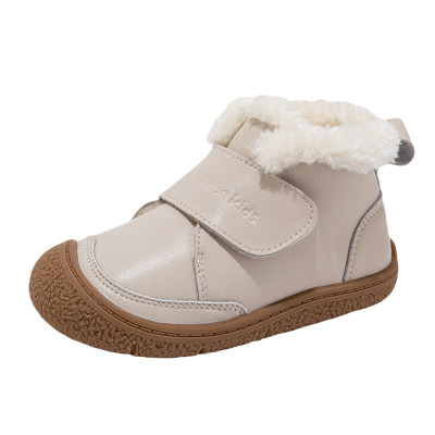 真皮婴幼儿高帮软底加绒小皮鞋