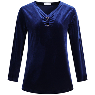 金丝绒打底衫女装2025春秋新款胖mm妈妈百搭长袖t恤大码女士上衣