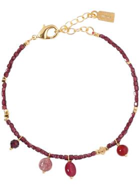 Wens Jewels 彩宝吊坠石榴石手链新年红色复古原创设计首饰串珠女