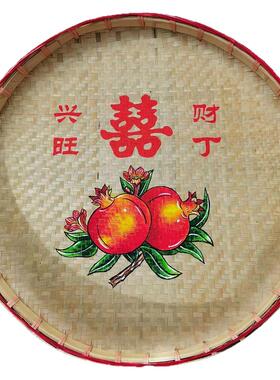 潮汕婚嫁喜胡多子多福竹编簸箕画