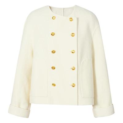 诗凡黎小香风双排扣毛呢外套2023冬新款赫本千金风双面呢短款大衣