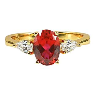 经典三石款1.5ct鸽血红满火彩925银镀金戒指镶嵌气质百搭轻奢日常