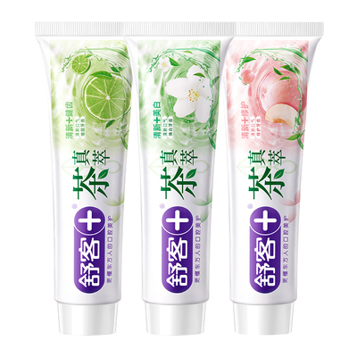 舒客果茶牙膏美白清新含氟防蛀