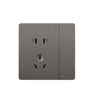 正品飞雕S9荧光灰色开关插座大板有线网线二合一斜五孔插座带开关