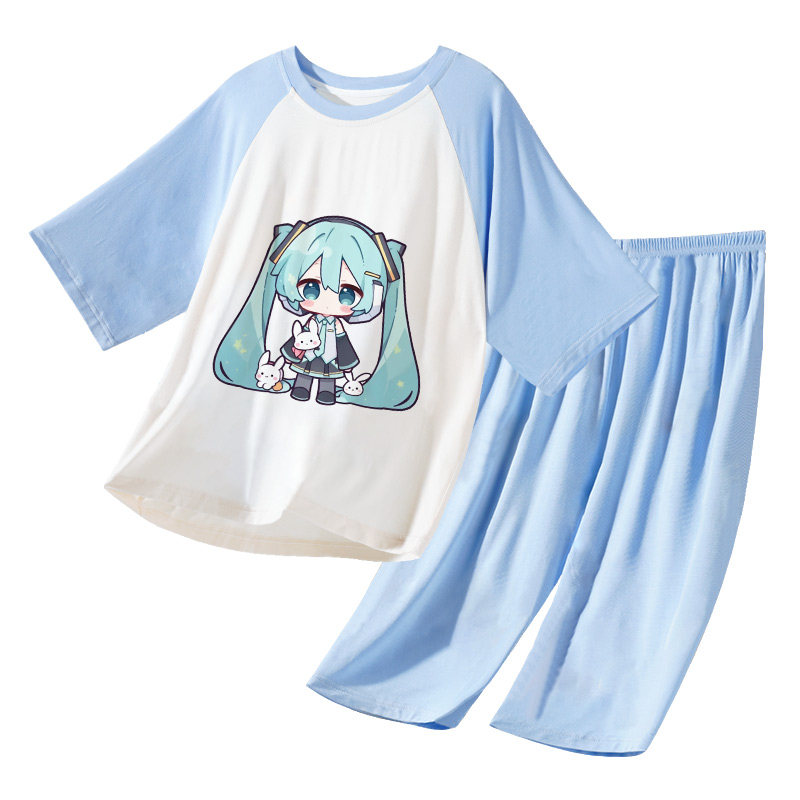 莫代尔女款夏季卡通七分裤家居服
