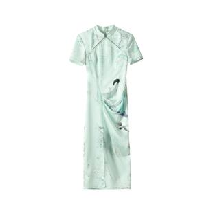 NANASTORE印花连衣裙女2024春季新款无袖旗袍收腰显瘦裙子中长裙