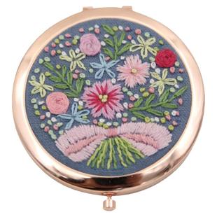 指间diy刺绣化妆镜手工材料包便携折叠双面补妆镜子自绣花布艺品