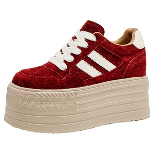 厚底内增高10cm德训鞋女2026春天小个子红色板鞋松糕阿甘鞋女驼色