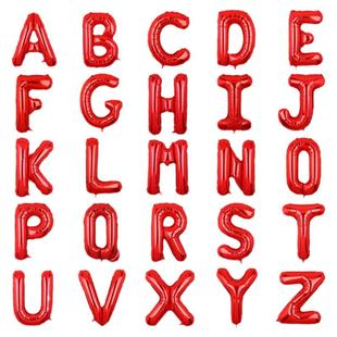 16寸26英文字母红色气球数字铝膜求婚婚庆生日派对场景布置装饰品