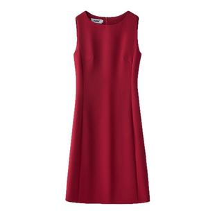 OL职业通勤气质酒红色连衣裙夏季无袖包臀一步裙小个子西装裙子女